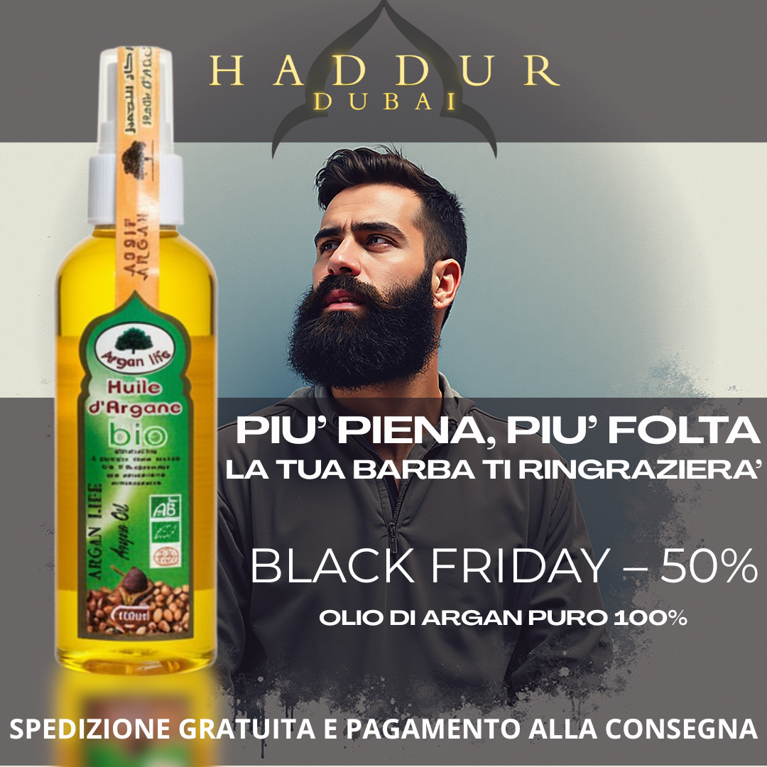 LOZIONE ARGAN MAN - TRATTAMENTO BARBA PREMIUM - LA POTENZA DEL DESERTO. L'ELEGANZA DI DUBAI