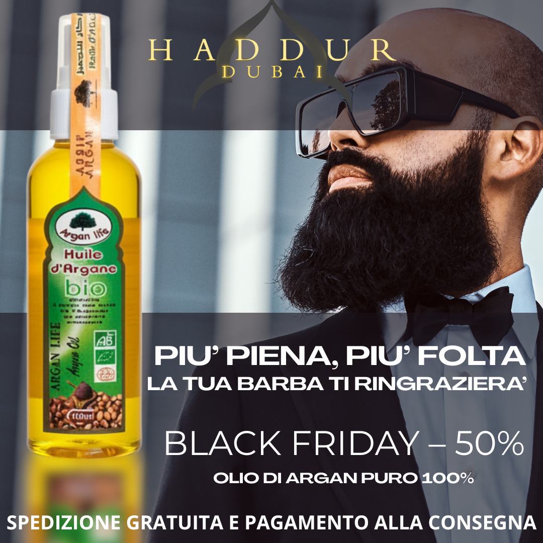 LOZIONE ARGAN MAN - TRATTAMENTO BARBA PREMIUM - LA POTENZA DEL DESERTO. L'ELEGANZA DI DUBAI